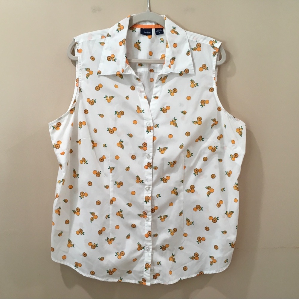 Vtg Basic Editions White Orange Button Down Tank … - image 1